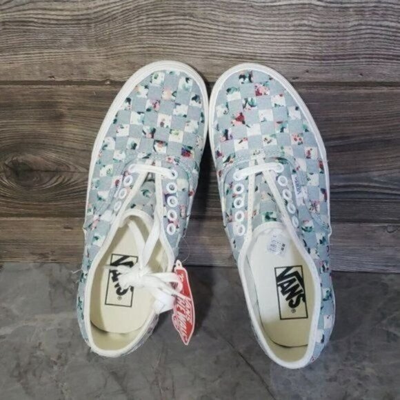 New Vans Authentic Stacked Woven Denim Floral Blue White Platform Shoes - Picture 7 of 8